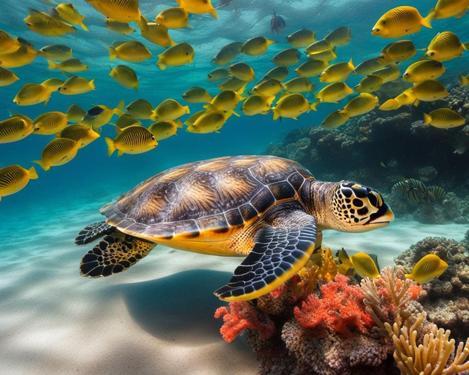 Zeeschildpad in zoutwater habitat
